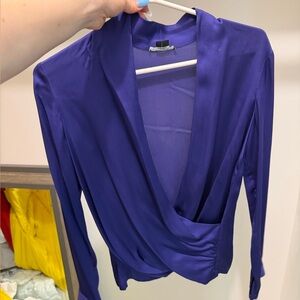 Theory Draped V-Neck Blouse in Deep Purple